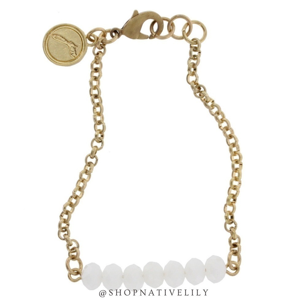 Jane Marie Beaded Bracelet White Rondelle Gold Link Dainty Jewelry OS NWT